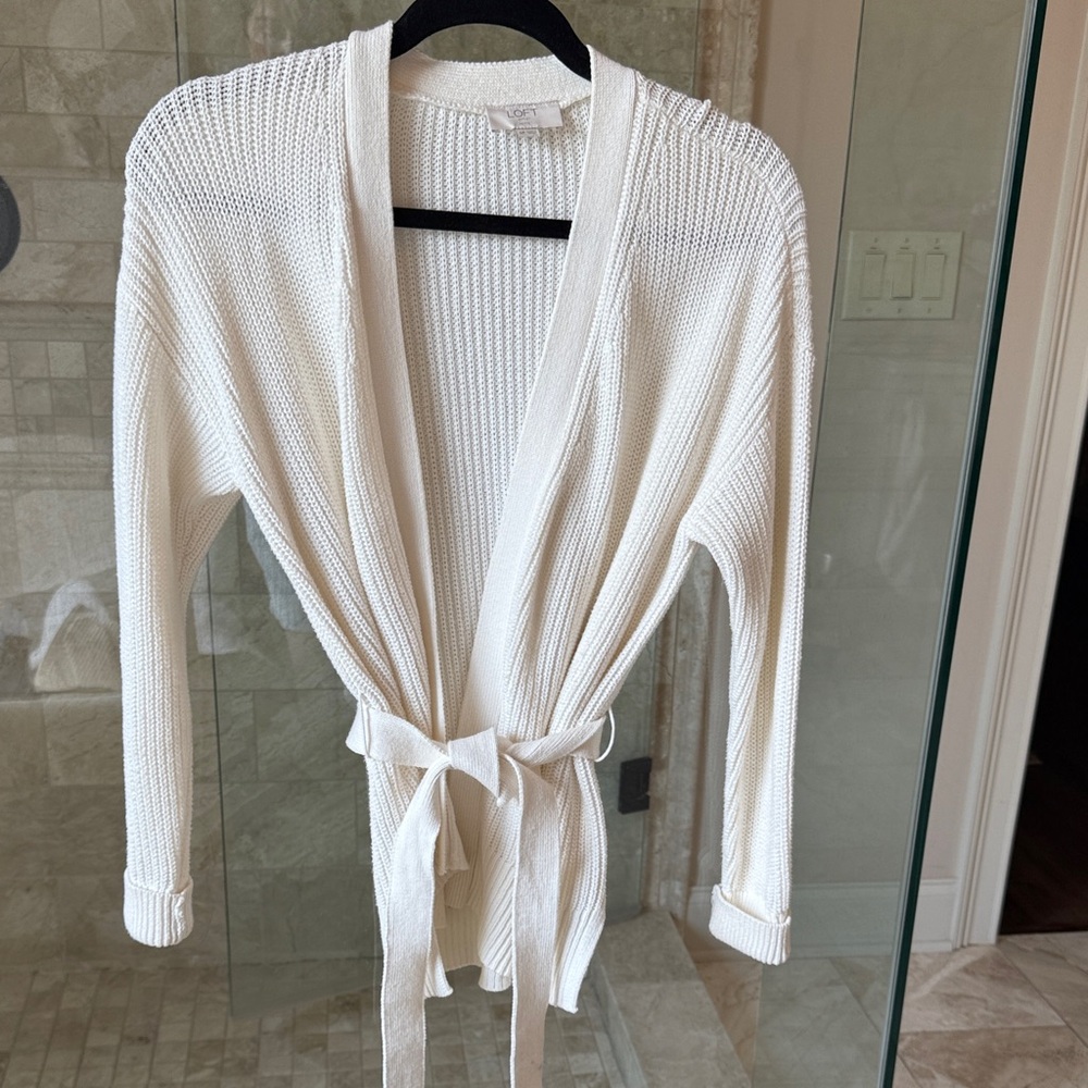 LOFT Cream Knit Cardigan Sweater